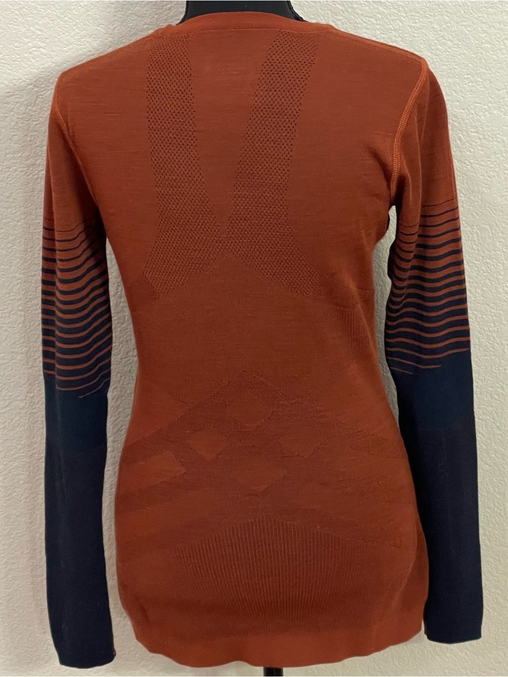 Smartwool Intraknit Rust Orange & Navy Long Sleeve Knit Top Women’s Size Medium - Picture 2 of 10